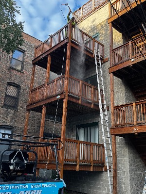 Washing a Chicago rear porch before staining
