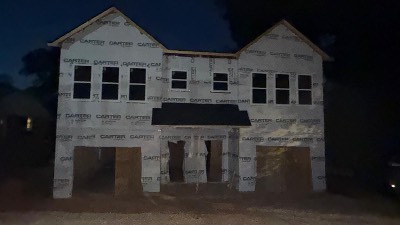 New construction home at dusk