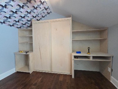 Custom built-in desk, shelving and wall bed
