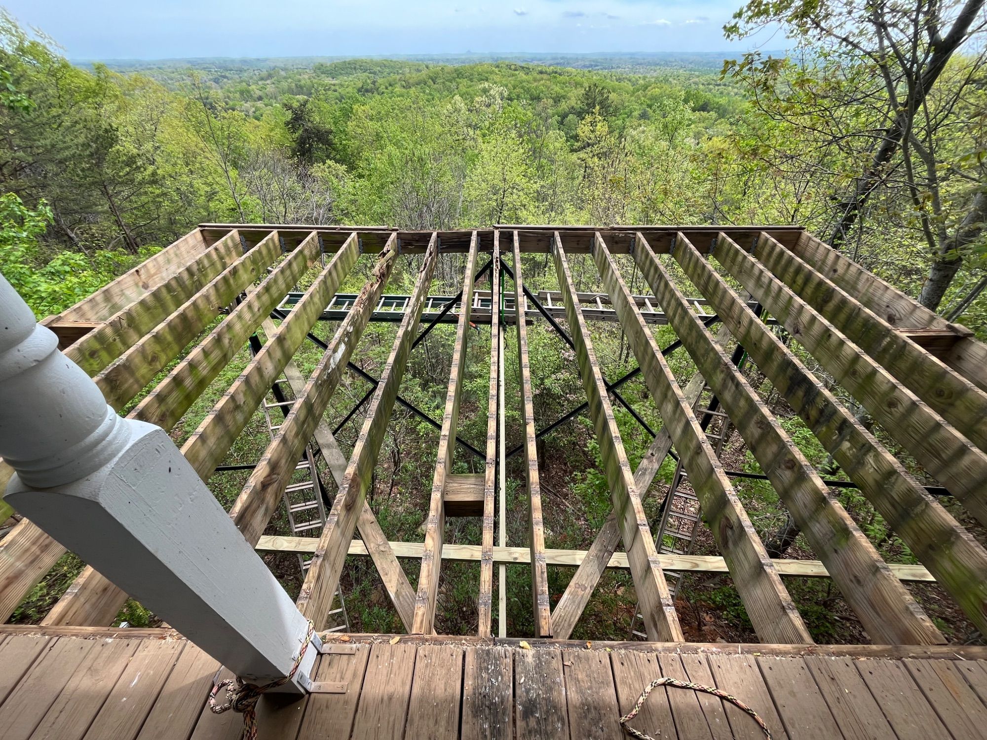 A deck framed out by Jireh Painting and Remodeling, joists down and ready for boards