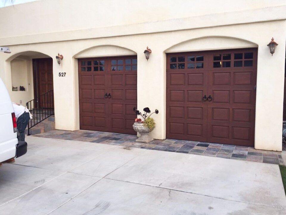 Garage doors refinished — after