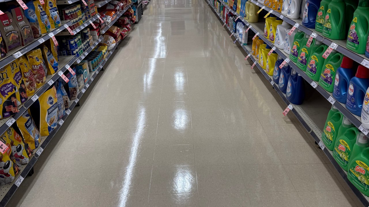 C.A.M Maintenance Ltd crew stripping a commercial floor