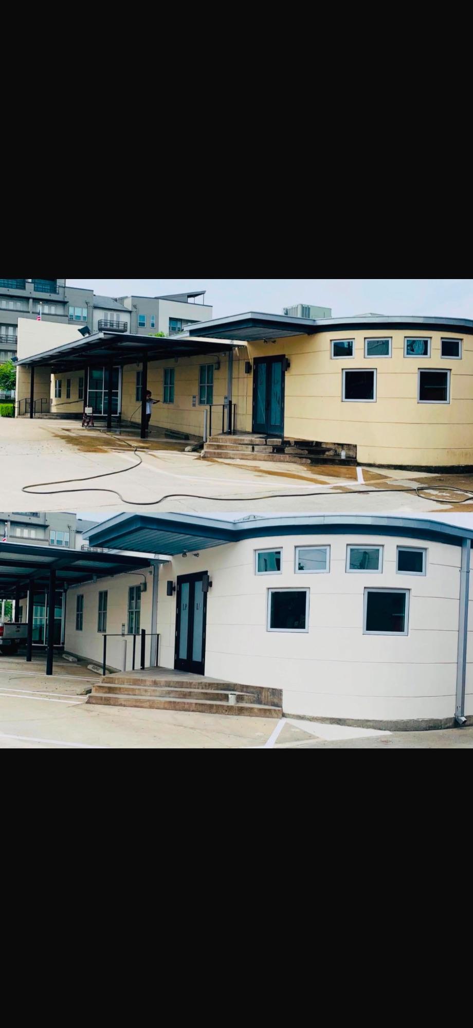 Commercial building exterior before and after repainting by Colina's Remodeling Service Co