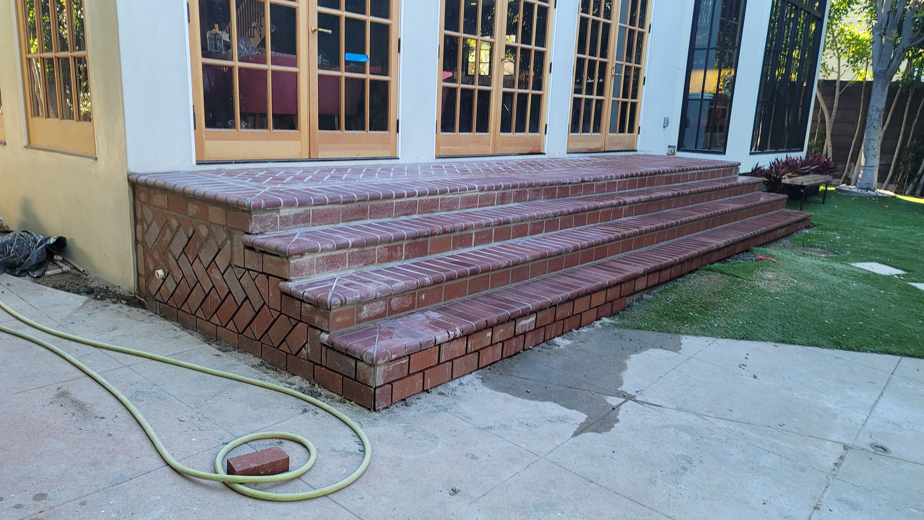 Brick steps and landing under construction