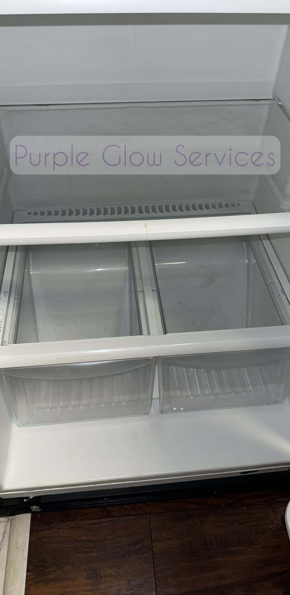 Empty refrigerator interior washed down with clean glass shelves during a move-out cleaning in Murfreesboro, TN
