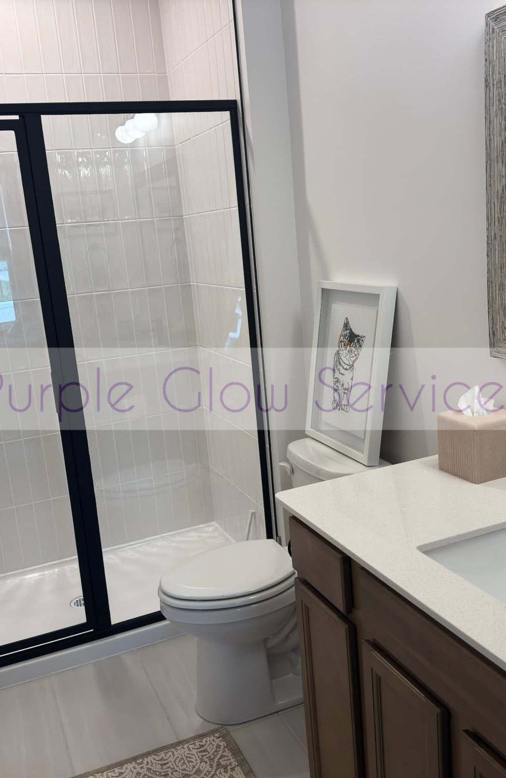 Clean bathroom with streak-free shower glass, mirror and vanity after a house cleaning in Smyrna, TN