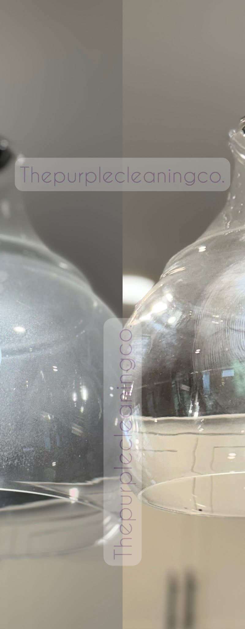 Before and after: cloudy glass pendant light shades cleaned until clear by Purple Glow Services