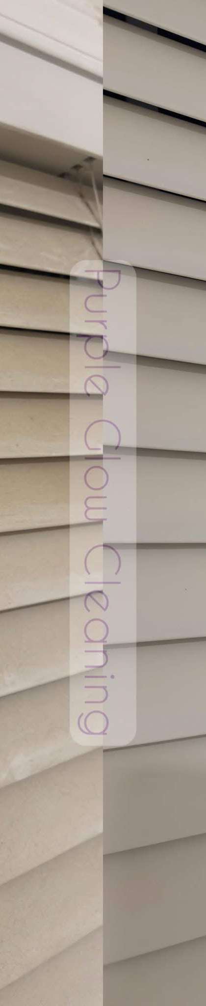 Before and after: dusty window blinds cleaned to a bright white by Purple Glow Services in Murfreesboro, TN