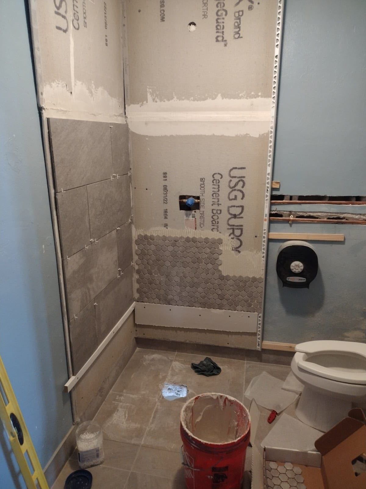 Cement board and waterproofing — Bathroom Remodel project by SoHo Home Multiservices